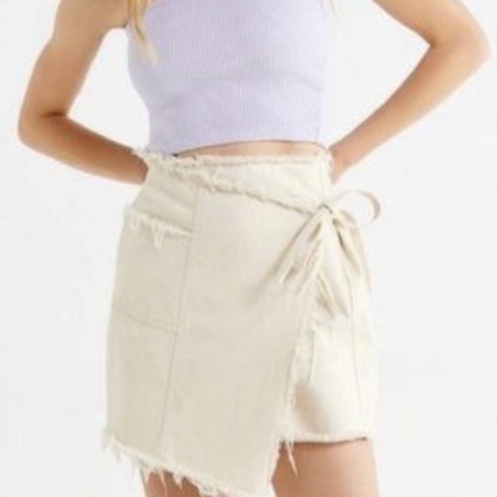 Urban Outfitters cream denim asymetrical wrap skirt